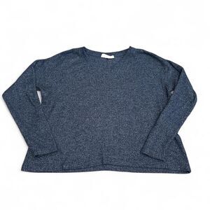 Papinelle women’s navy blue waffle-knit long sleeve lounge sweater size small